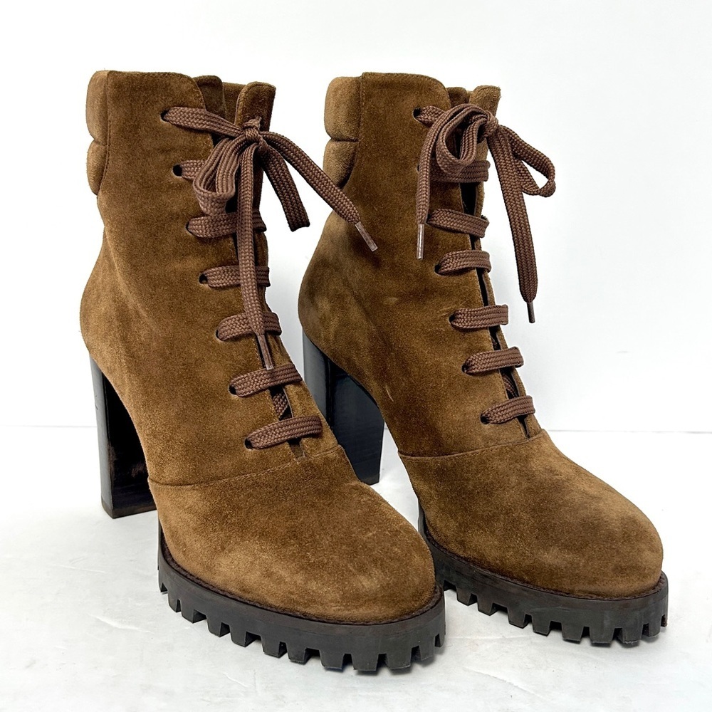 Stuart Weitzman Cyler Boot Suede Shoe Poetcore Dark Academia Combat Brown Size 7